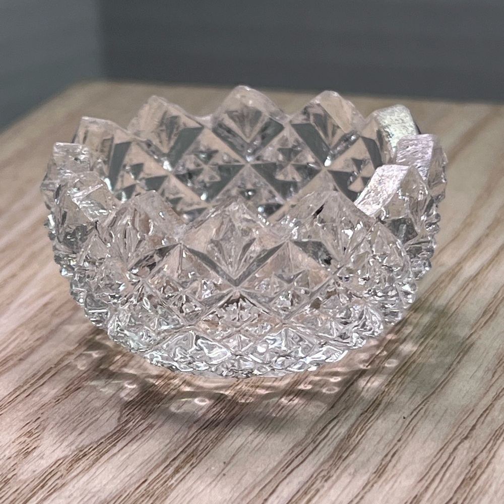 Vintage Clear Pressed Glass English Hobnail Open Salt Cellar Dip Dish